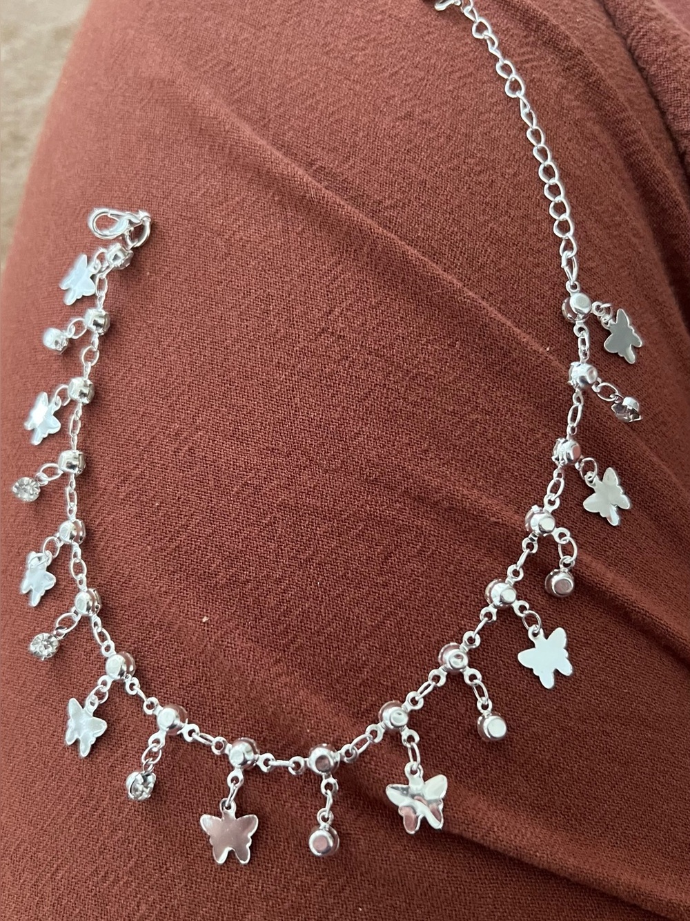 Silver Butterfly Charm  Anklet with Dangling Charms